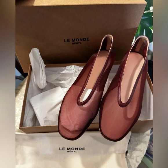 NIB Le Monde Beryl Luna Mesh and leather sole burgundy ballet flat shoes 39 - Picture 1 of 10